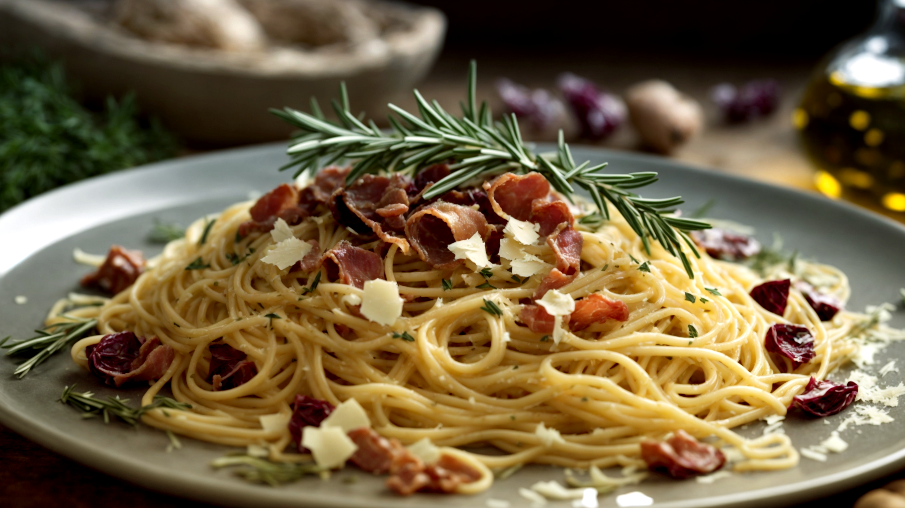 Spaghetti pancetta radicchio"